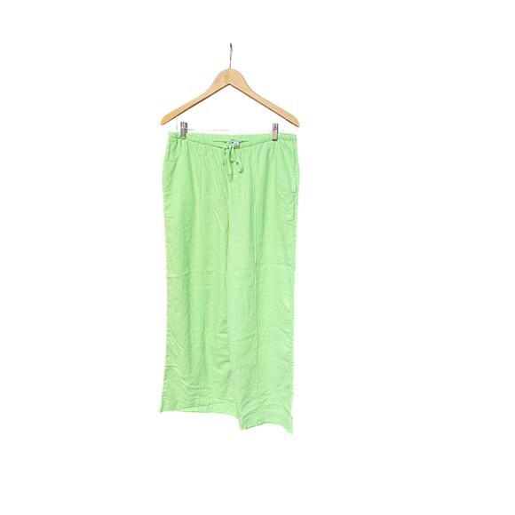 A New Day Lime Green Casual Wide Leg Elastic Drawstring Creased Pants M - Picture 1 of 8